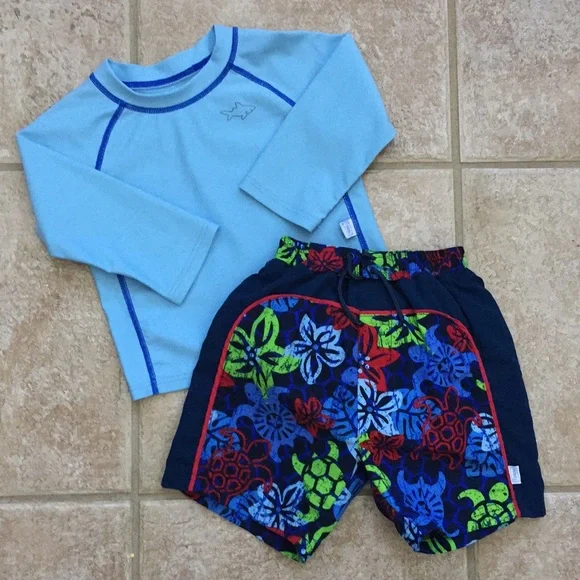 I Play Boys Rash Guard and Turtle Swim Trunks - Picture 1 of 8